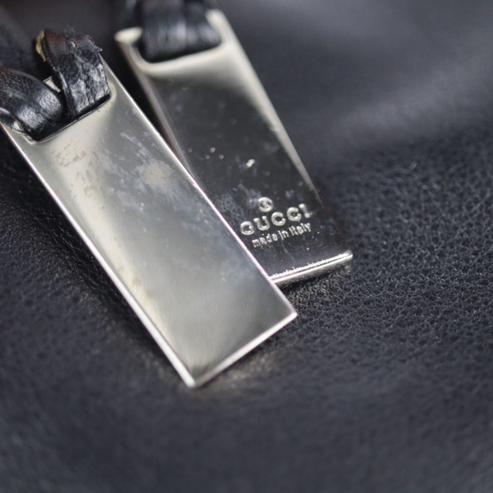 Gucci Shoulder Bag Leather Black Silver Hardware Drawstring Tote Bag - Picture 8 of 9